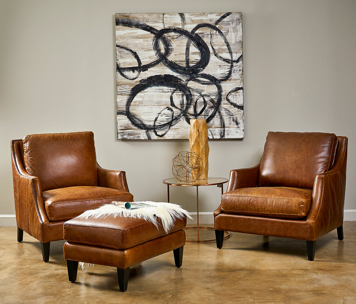 Empierre Brown Leather Club Chair & Ottoman Footstool Set w/ Nailhead  Accents - Modern - Living Room - Los Angeles - by GDFStudio